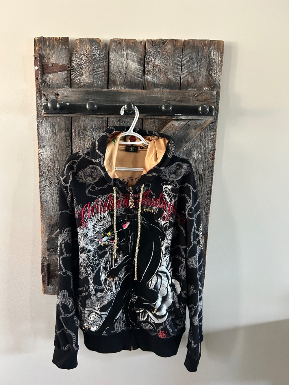 Men's Christian Audigier Full Zipper Hoodie w/Black Panther, Skulls & Gens